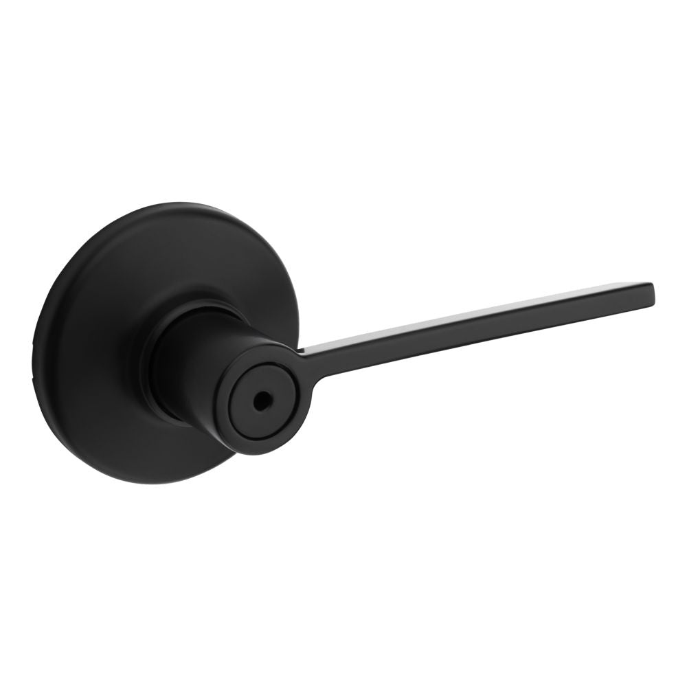 Kwikset 300LRLRDT-514 Ladera Lever with Round Rose Privacy Door Lock with 6AL Latch and RCS Strike Matte Black Finish