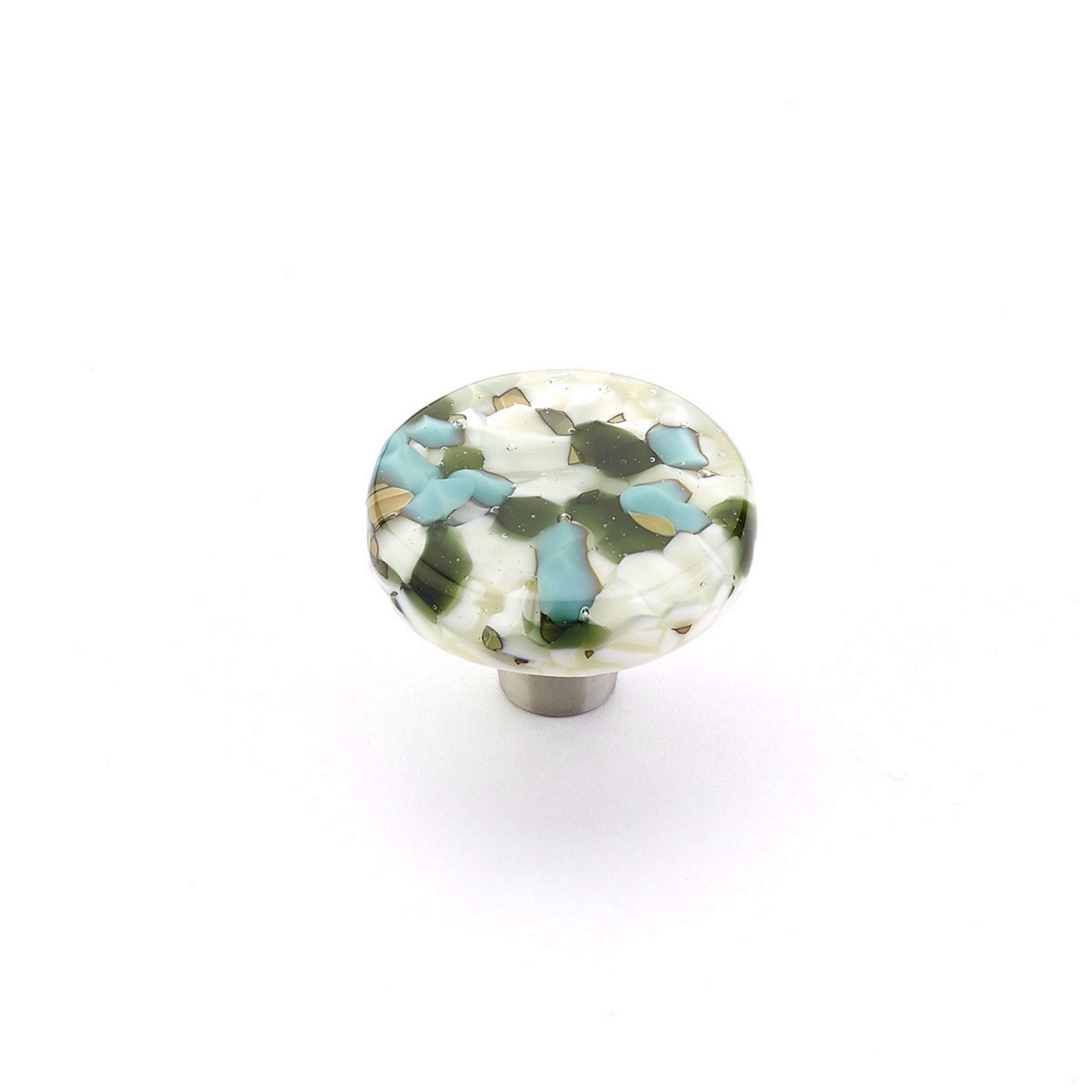 Schaub 31-GBP 1-1/2" Round Glass Ice Cabinet Knob Green Blue Pebbles Finish Main image