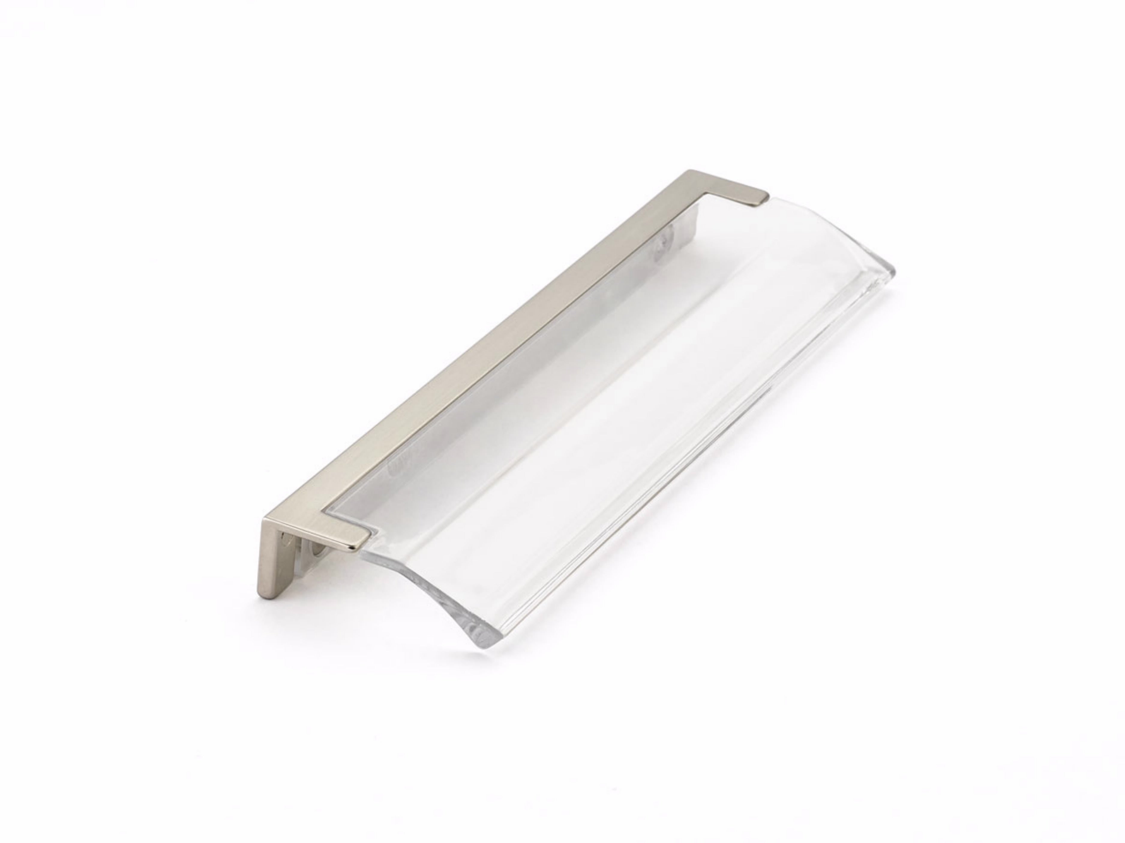 Schaub 324-15-CL 5-1/16" Center to Center Positano Arch Clear Cabinet Edge Pull Satin Nickel Finish Main image