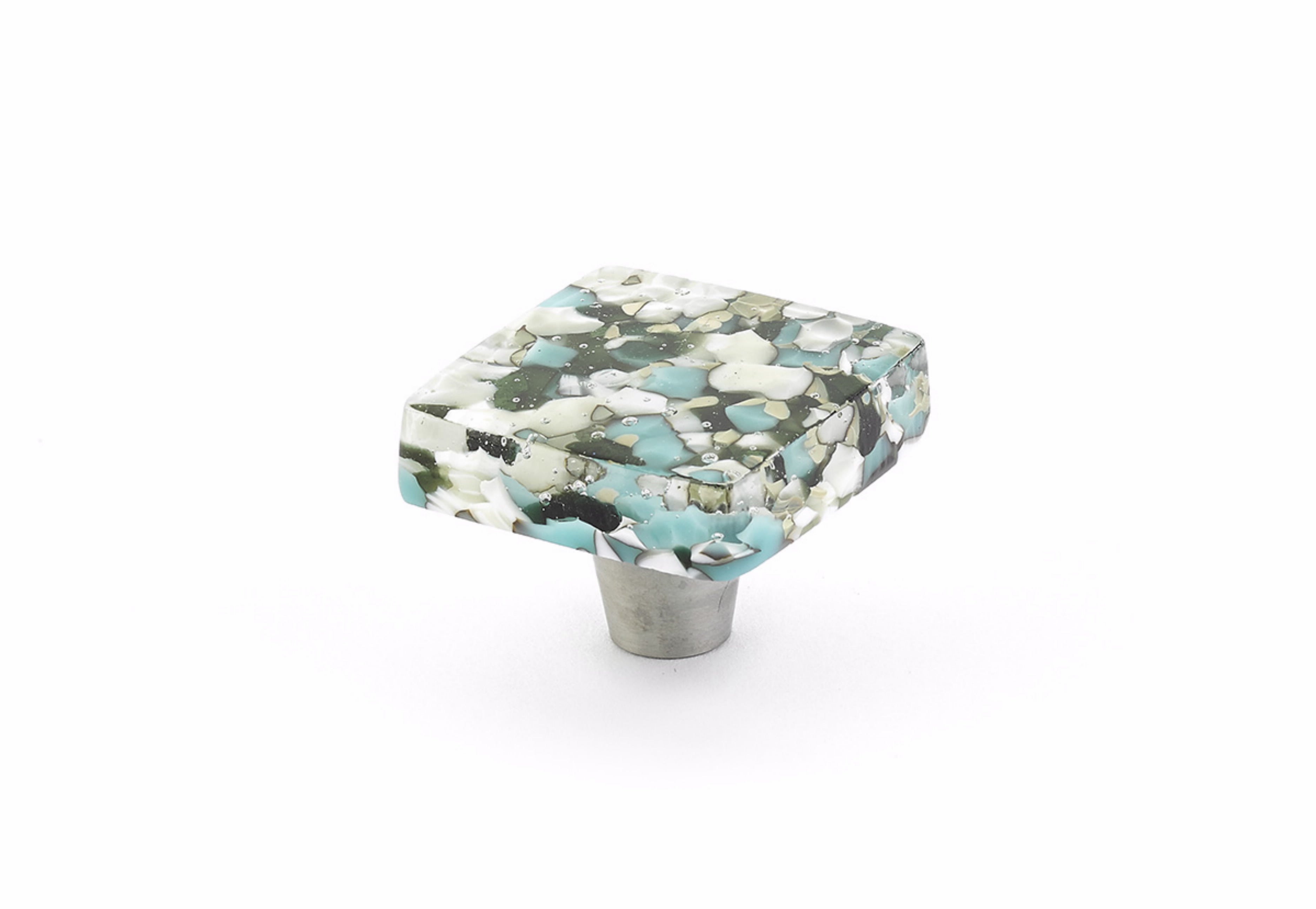Schaub 34-GBP 1-1/2" Square Glass Ice Cabinet Knob Green Blue Pebbles Finish Main image