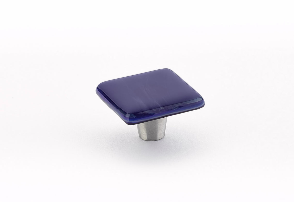 Schaub 34-SPS 1-1/2" Square Glass Ice Cabinet Knob Sapphire Silk Finish