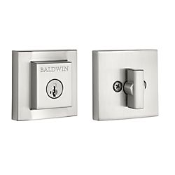 Baldwin Prestige 380SDB15S Square Single Cylinder Deadbolt with RCAL Latch; RCS Strike; and Smart Key Satin Nickel Finish