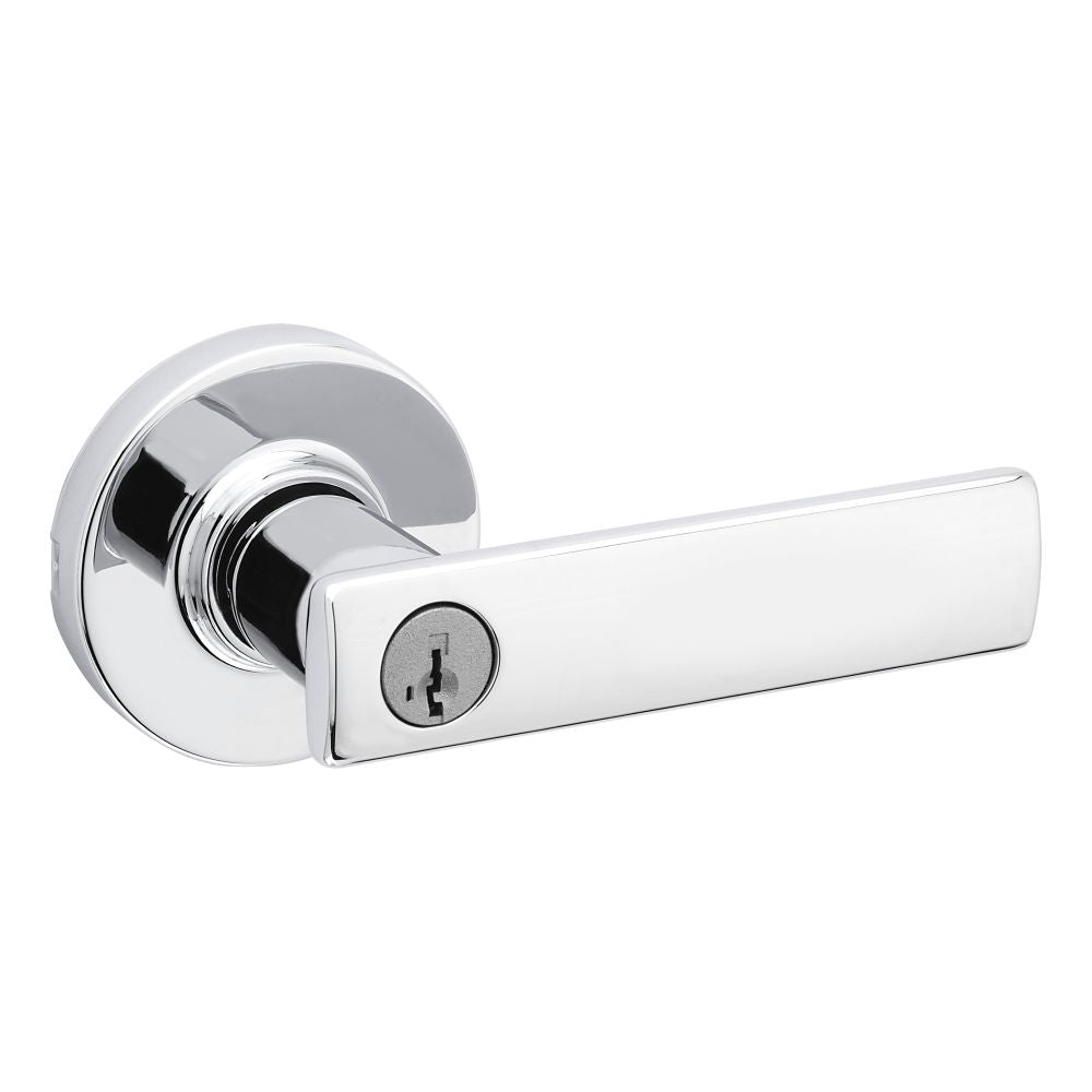 Kwikset 405BRNLRDT-26S Breton Lever with Round Rose Entry Door Lock SmartKey with 6AL Latch and RCS Strike Bright Chrome Finish