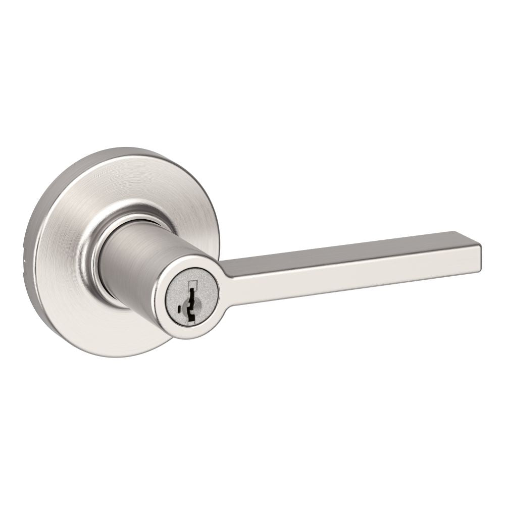 Kwikset 405CSLRDT-15S.FD Casey Lever with Round Rose Entry Door Lock SmartKey with RCALFD Latch and RCS Strike Satin Nickel Finish