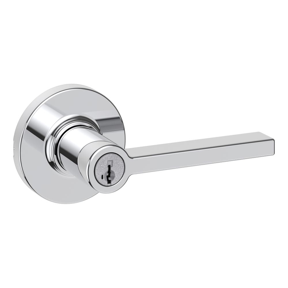 Kwikset 405CSLRDT-26S Casey Lever with Round Rose Entry Door Lock SmartKey with 6AL Latch and RCS Strike Bright Chrome Finish