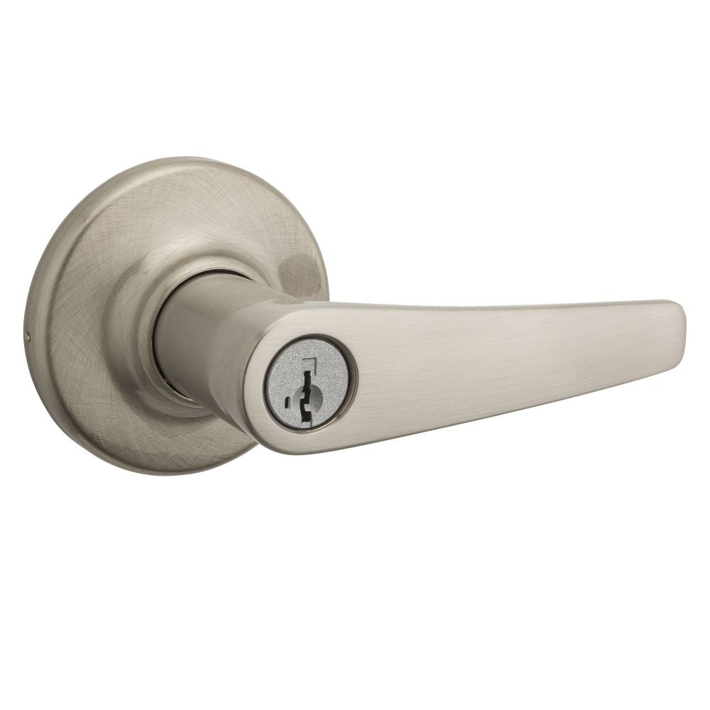 Kwikset 405DL-15S Delta Lever Entry Door Lock SmartKey with 6AL Latch and RCS Strike Satin Nickel Finish