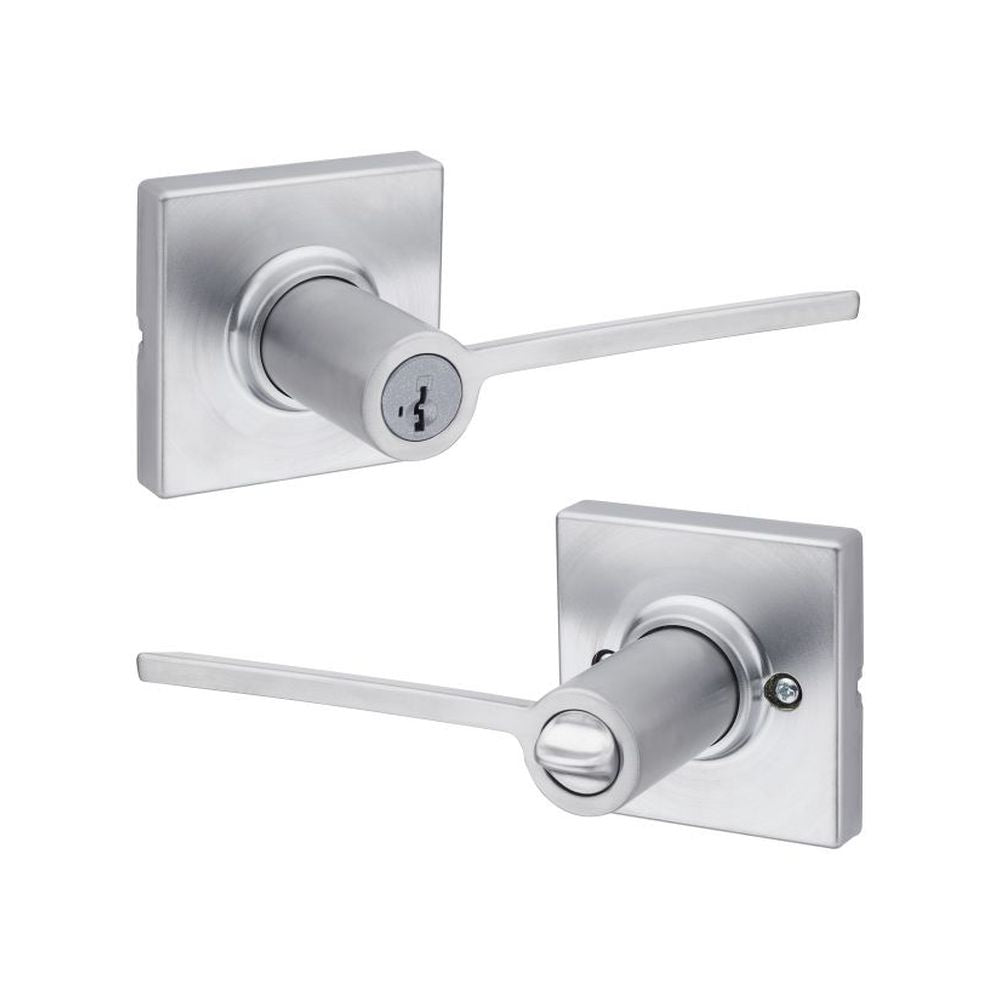 Kwikset 405LRLSQT-26DS Ladera Lever with Square Rose Entry Door Lock SmartKey with 6AL Latch and RCS Strike Satin Chrome Finish