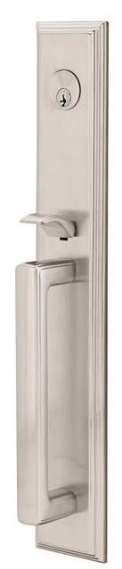 Emtek 4212MUS15RH Milano Lever Right Hand 2-3/8" and 2-3/4" Backset Single Cylinder Melrose Tubular Handleset Satin Nickel Finish Main image