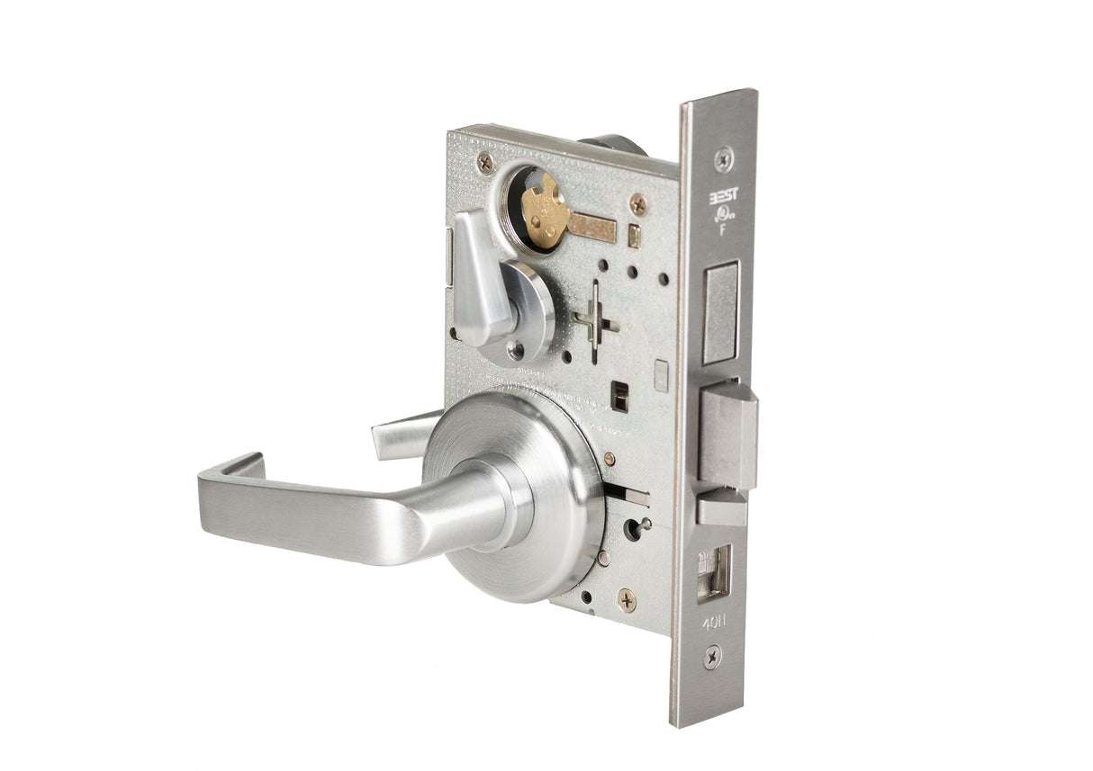 Best 45H7AB15H626RH Mortise Lock Office with Deadbolt 15 Lever with H Rose Right Hand with 7 Pin Housing Less Core Satin Chrome Finish