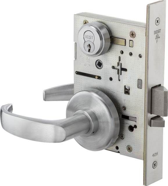 Best 45H7R14H626RH Mortise Lock Classroom 14 Lever with H Rose Right Hand with 7 Pin Housing Less Core Satin Chrome Finish