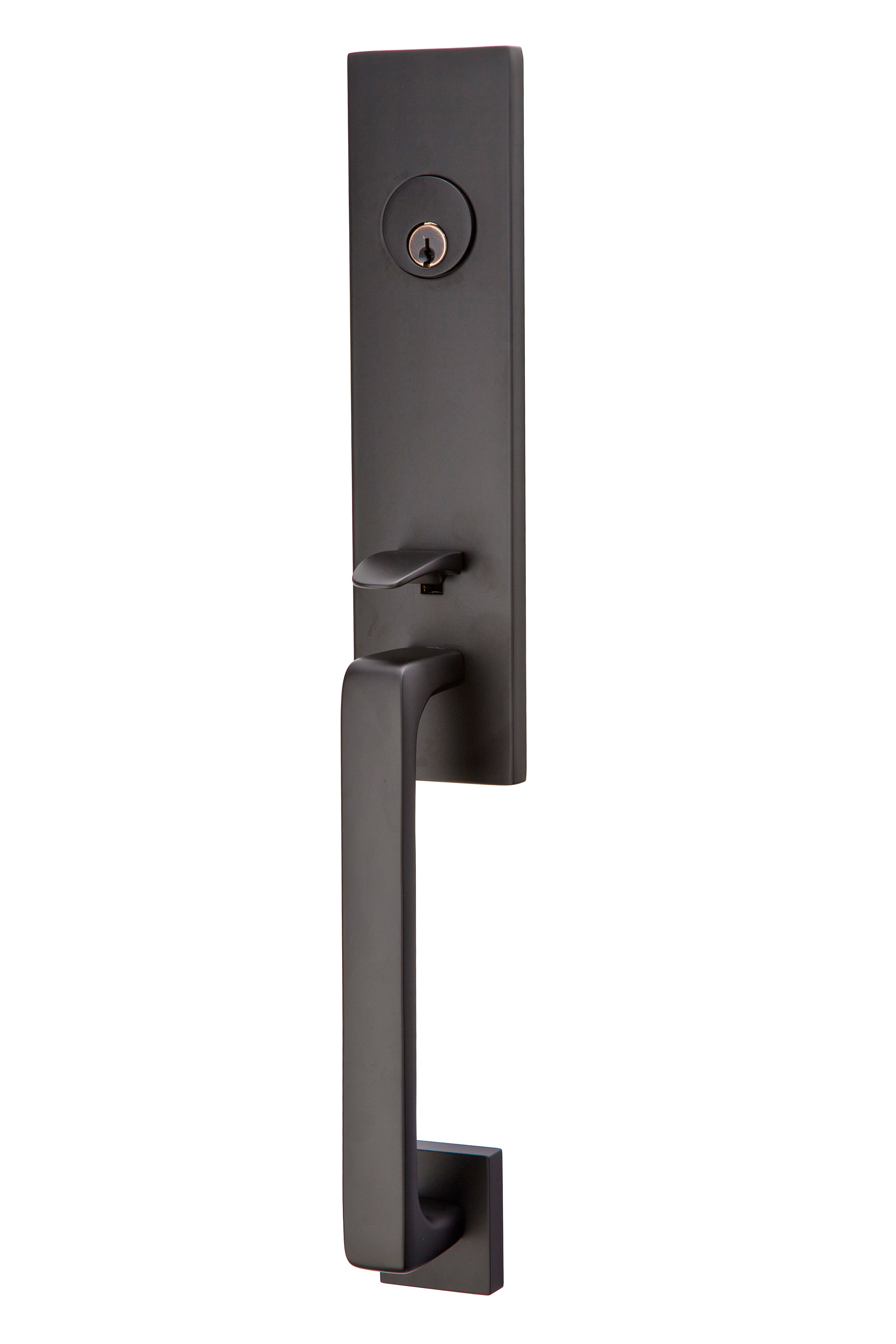 Emtek 4818HLOUS19LH Helios Lever Left Hand 2-3/8" and 2-3/4" Backset Single Cylinder Davos Tubular Handleset Flat Black Finish Main image