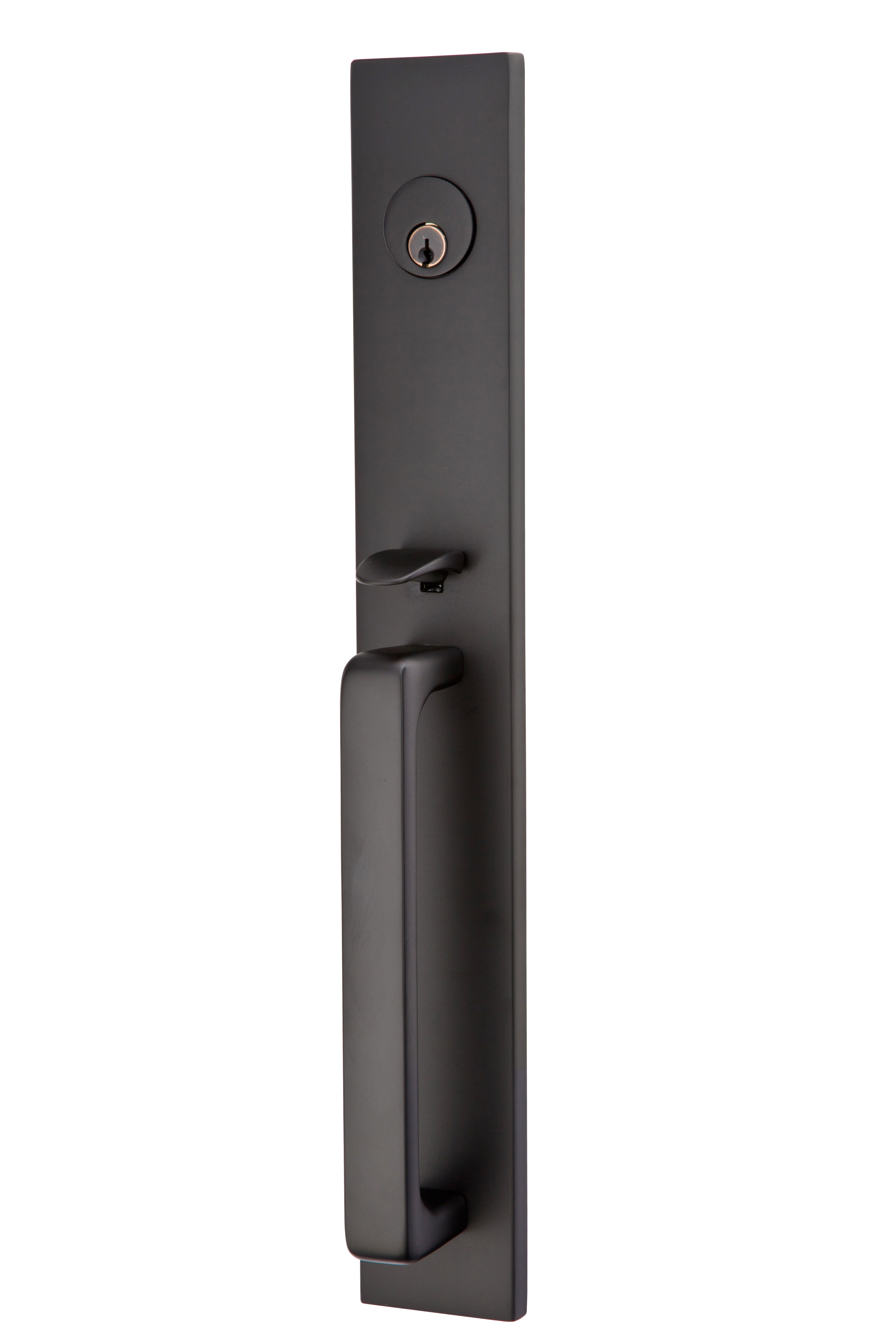 Emtek 4819HLOUS19LH Helios Lever Left Hand 2-3/8" and 2-3/4" Backset Single Cylinder Lausanne Tubular Handleset Flat Black Finish Main image