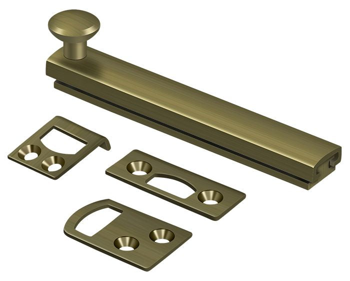 Deltana 4SBCS5 4" Surface Bolt; Concealed Screw; Heavy Duty; Antique Brass Finish Main image