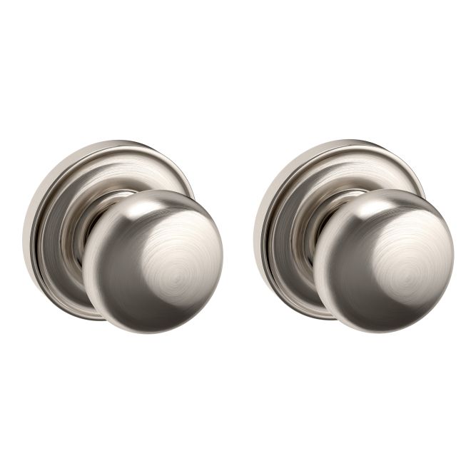 Baldwin 5000056PASS Preconfigured 5000 2" Baltimore Knob with 5048 Rose Passage Lock with 2-3/8" Backset and Full Lip Strike Lifetime Satin Nickel Finish
