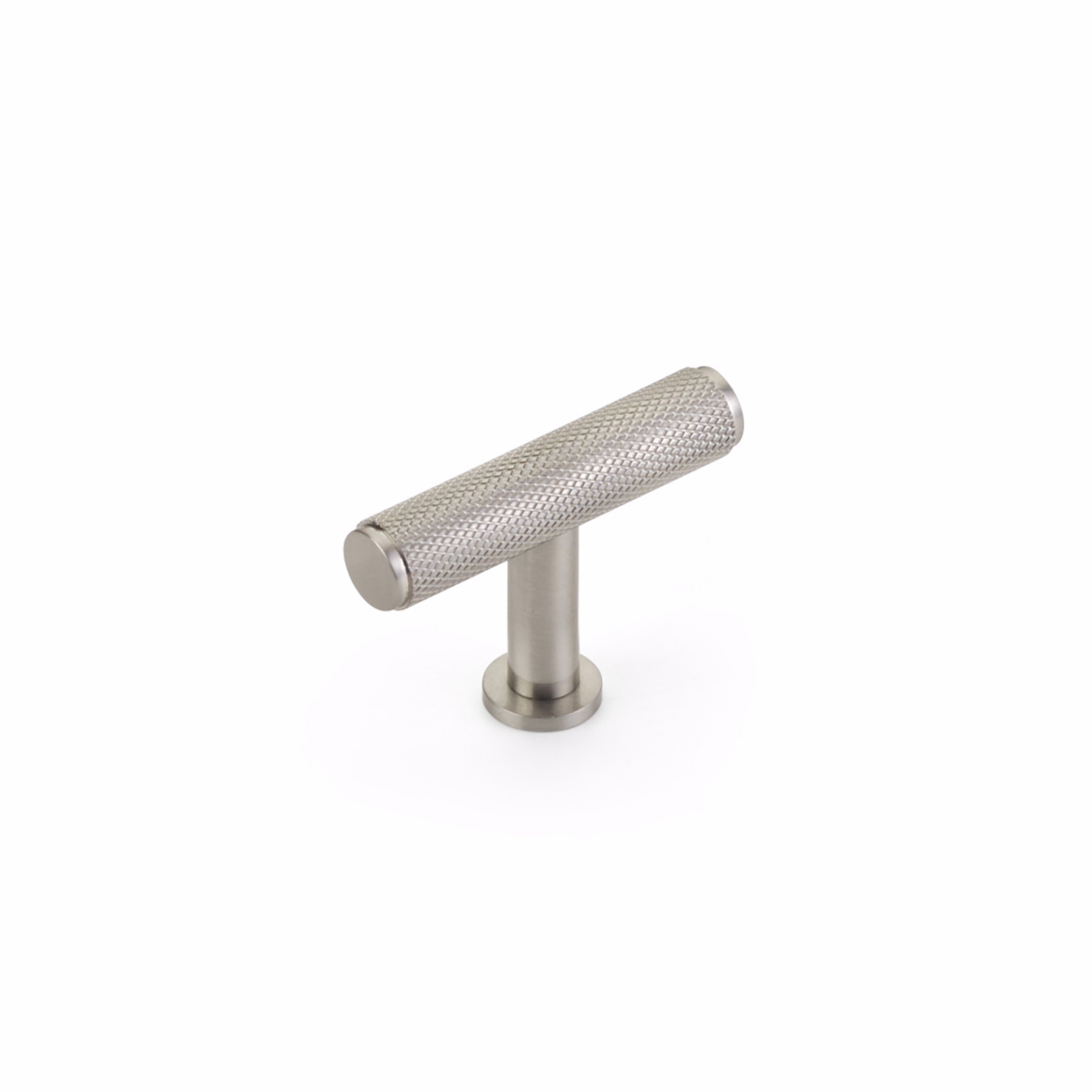Schaub 5001-BN 2" Center to Center Pub House Knurled T Cabinet Knob Brushed Nickel Finish Main image