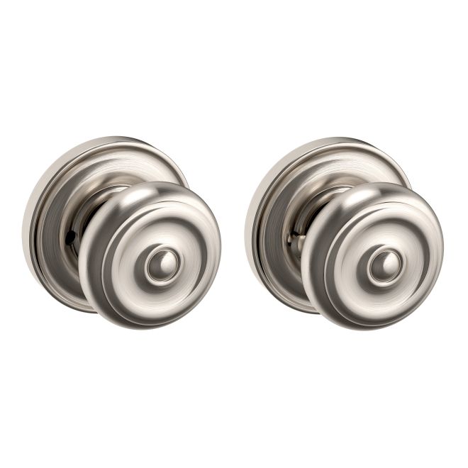Baldwin 5020056PRIV Preconfigured 5020 Colonial Knob with 5148 Rose Privacy Lock with 2-3/8" Backset and Full Lip Strike Lifetime Satin Nickel Finish - Baldwin Quickship Item *