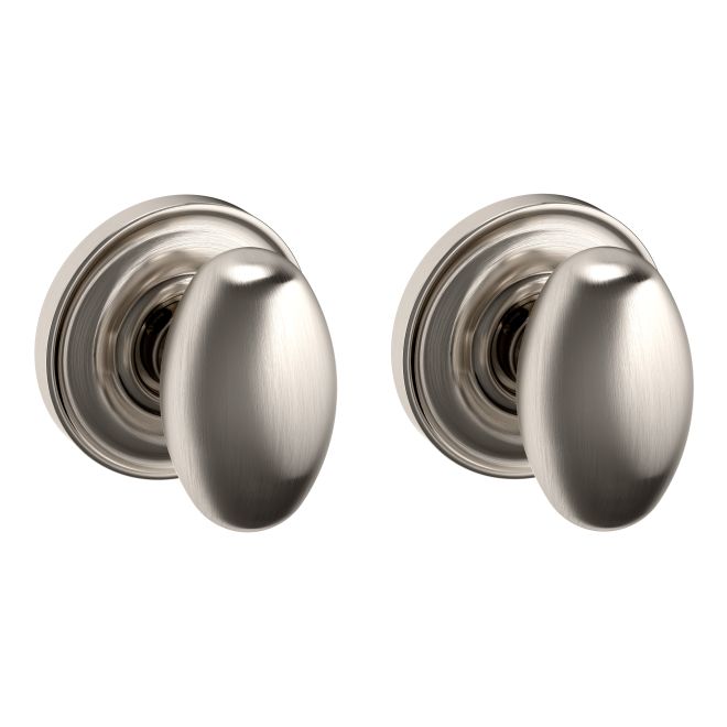 Baldwin 5025056PASS Preconfigured 5025 Knob with 5048 Rose Passage Lock with 2-3/8" Backset and Full Lip Strike Lifetime Satin Nickel Finish