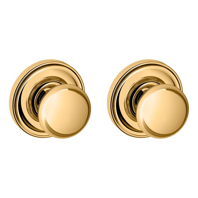 Baldwin 5030031PASS Preconfigured 5030 Knob with 5048 Rose Passage Lock with 2-3/8" Backset and Full Lip Strike Unlacquered Brass Finish - Baldwin Quickship Item *
