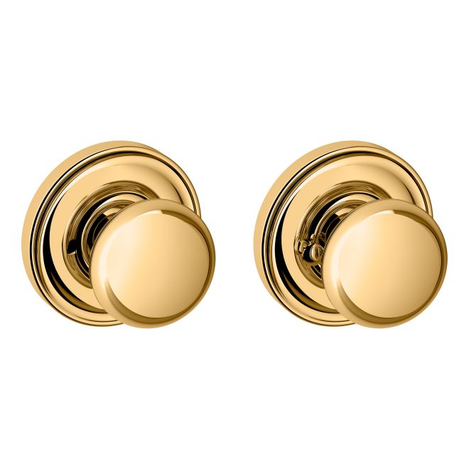 Baldwin 5030031PRIV Preconfigured 5030 Knob with 5148 Rose Privacy Lock with 2-3/8" Backset and Full Lip Strike Unlacquered Brass Finish