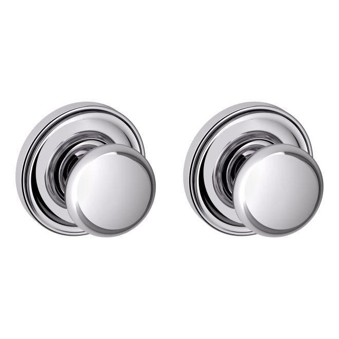 Baldwin 5030260PASS Preconfigured 5030 Knob with 5048 Rose Passage Lock with 2-3/8" Backset and Full Lip Strike Bright Chrome Finish - Baldwin Quickship Item *