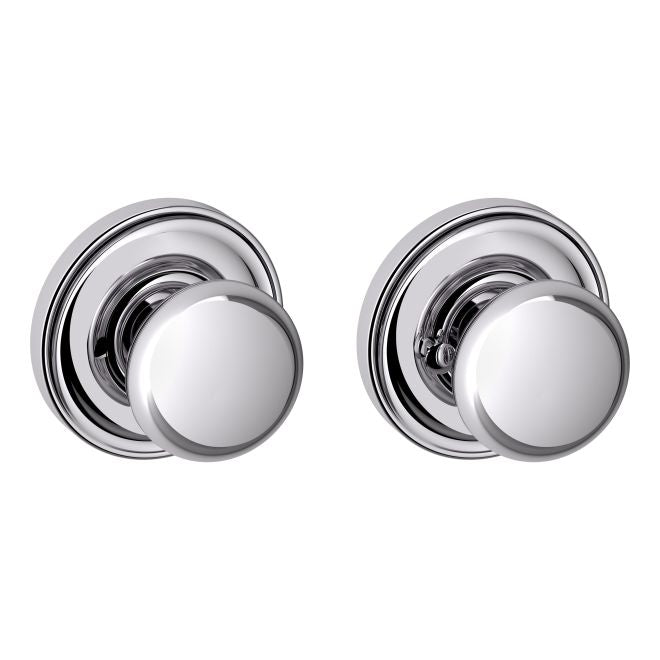 Baldwin 5030260PRIV Preconfigured 5030 Knob with 5148 Rose Privacy Lock with 2-3/8" Backset and Full Lip Strike Bright Chrome Finish - Baldwin Quickship Item *