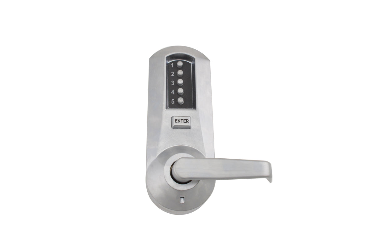 Kaba Simplex 5031BWL26D Mechanical Pushbutton Cylindrical Lock with Interior Combination Change; 2-3/4" Backset; Best Prep and Winston Lever Satin Chrome Finish