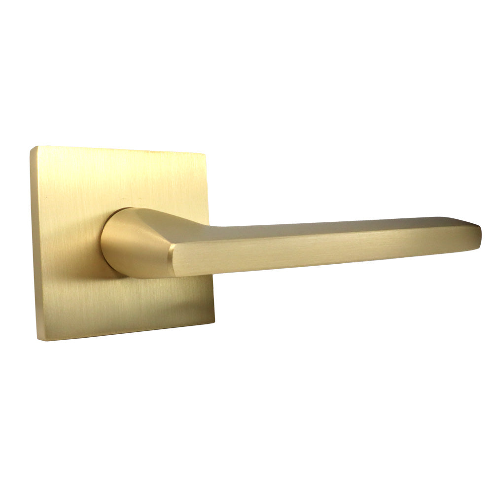 Emtek 5050HLOUS4 Helios Lever Dummy Pair with Square Rose for 1-1/4" to 2" Door Satin Brass Finish Main image