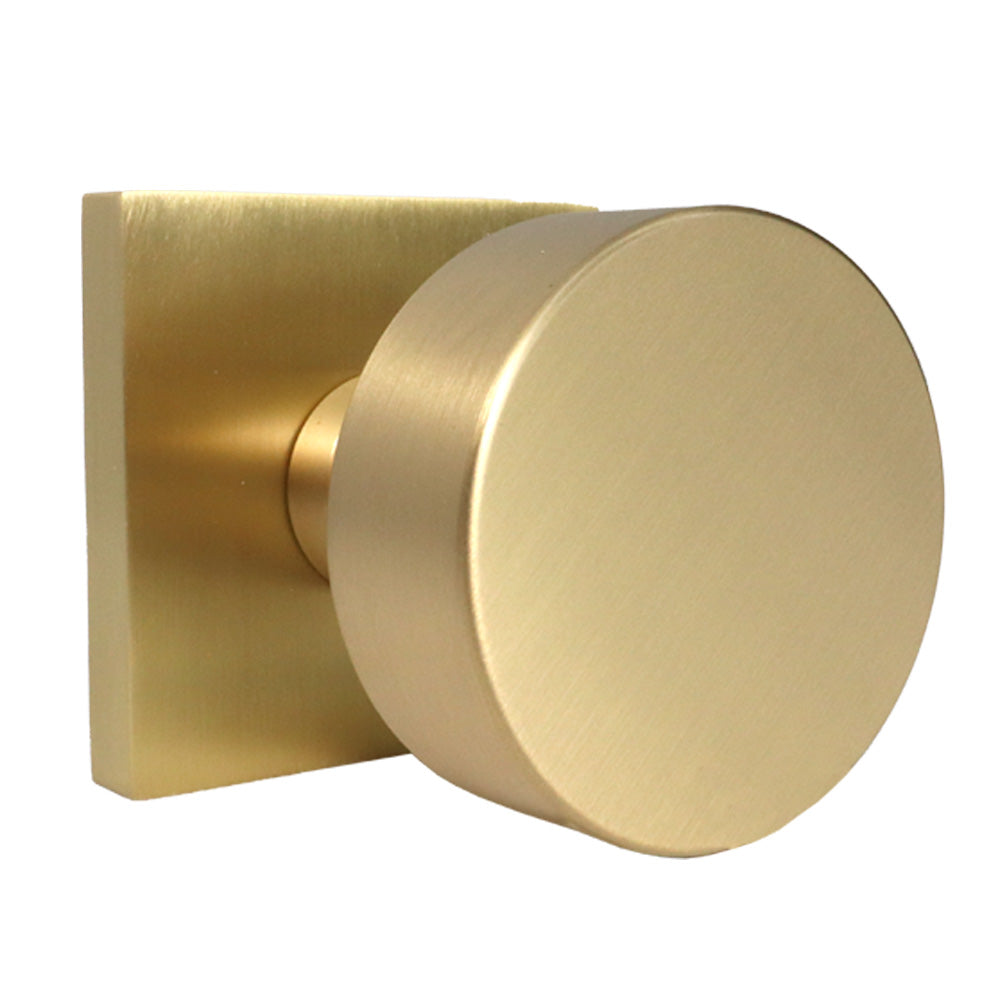 Emtek 5050ROUUS4 Round Knob Dummy Pair with Square Rose for 1-1/4" to 2" Door Satin Brass Finish Main image