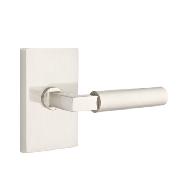 Emtek 5052HECUS15 Hercules Lever Dummy Pair with Modern Rectangular Rose for 1-1/4" to 2" Door Satin Nickel Finish Main image