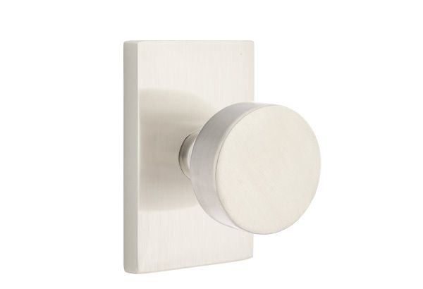 Emtek 5052ROUUS15 Round Knob Dummy Pair with Modern Rectangular Rose for 1-1/4" to 2" Door Satin Nickel Finish Main image
