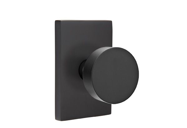 Emtek 5052ROUUS19 Round Knob Dummy Pair with Modern Rectangular Rose for 1-1/4" to 2" Door Flat Black Finish Main image
