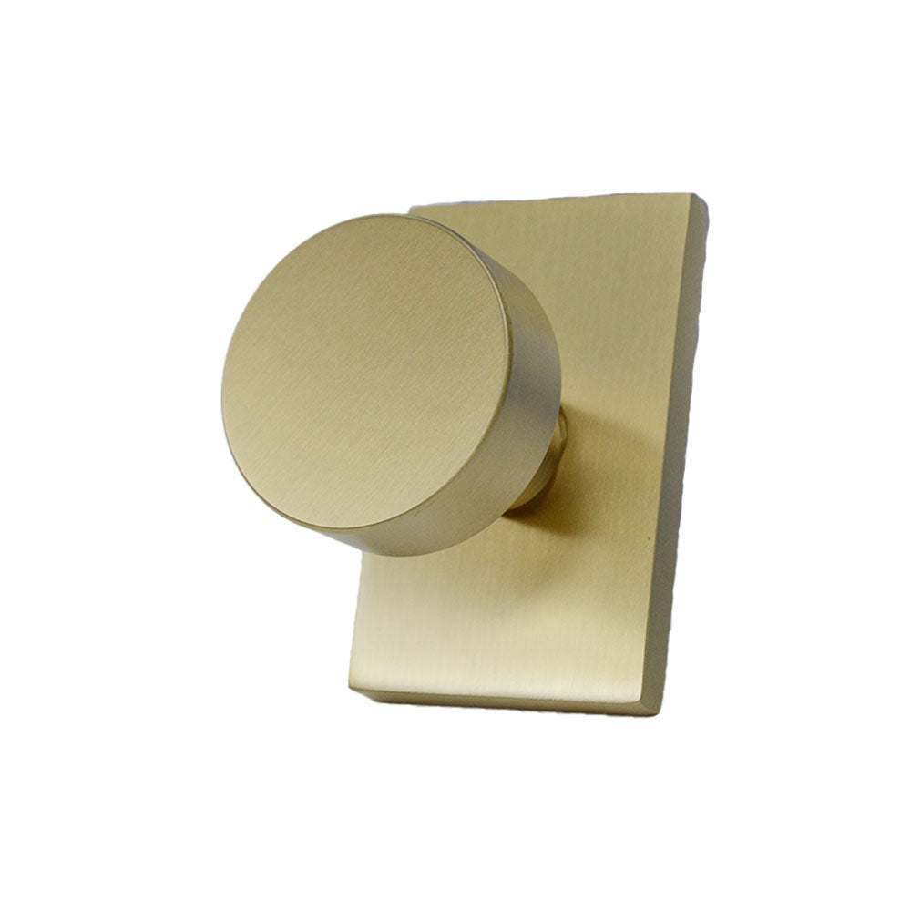 Emtek 5052ROUUS4 Round Knob Dummy Pair with Modern Rectangular Rose for 1-1/4" to 2" Door Satin Brass Finish Main image
