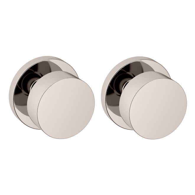 Baldwin 5055055PASS Preconfigured 5055 2-1/8" Minneapolis Knob with 5046 Rose Passage Lock with 2-3/8" Backset and Full Lip Strike Lifetime Bright Nickel Finish - Baldwin Quickship Item *