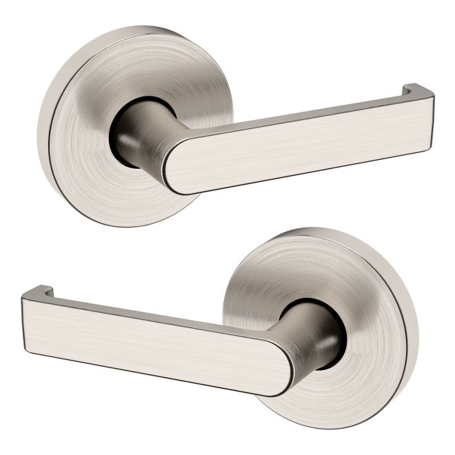 Baldwin 5105056PASS Preconfigured 5105 Lever with 5046 Rose Passage Lock with 2-3/8" Backset and Full Lip Strike Lifetime Satin Nickel Finish