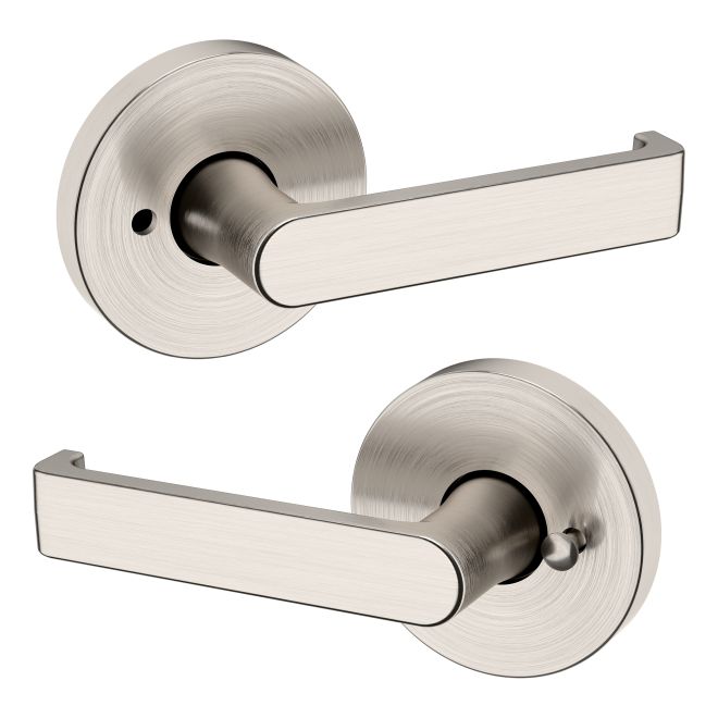Baldwin 5105056PRIV Preconfigured 5105 Lever with 5146 Rose Privacy Lock with 2-3/8" Backset and Full Lip Strike Lifetime Satin Nickel Finish