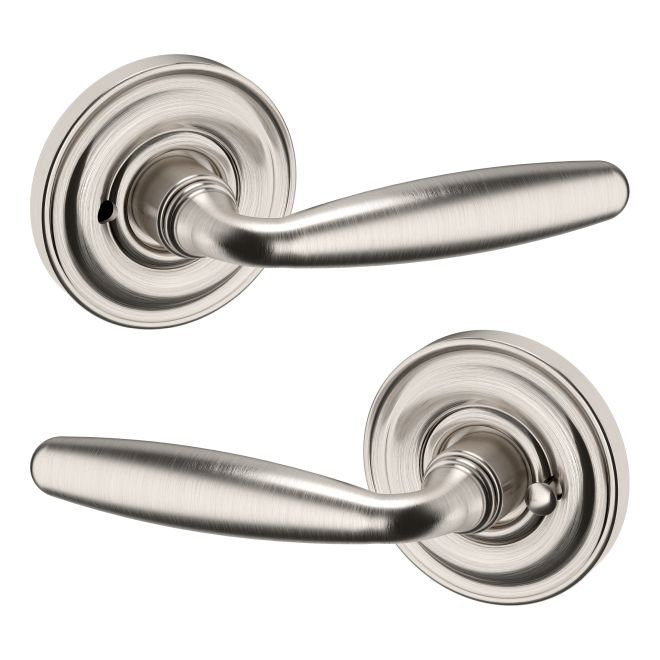 Baldwin 5106056PRIV Preconfigured 5106 Lever with 5148 Rose Privacy Lock with 2-3/8" Backset and Full Lip Strike Lifetime Satin Nickel Finish - Baldwin Quickship Item *