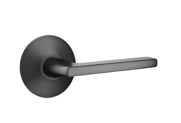 Emtek 5107HLOUS19RH Helios Lever Right Hand 2-3/8" Backset Passage with Modern Rose for 1-1/4" to 2" Door Flat Black Finish Main image