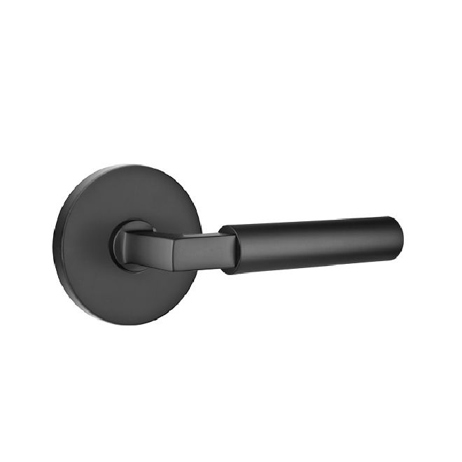 Emtek 5109HECUS19LH Hercules Lever Left Hand 2-3/8" Backset Passage with Disk Rose for 1-1/4" to 2" Door Flat Black Finish Main image