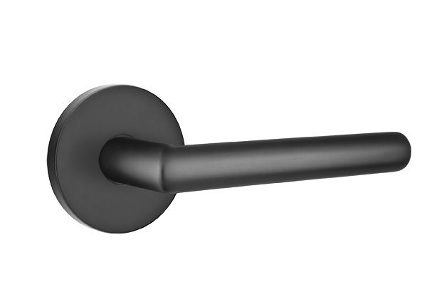 Emtek 5109STUUS19LH Stuttgart Lever Left Hand 2-3/8" Backset Passage with Disk Rose for 1-1/4" to 2" Door Flat Black Finish Main image