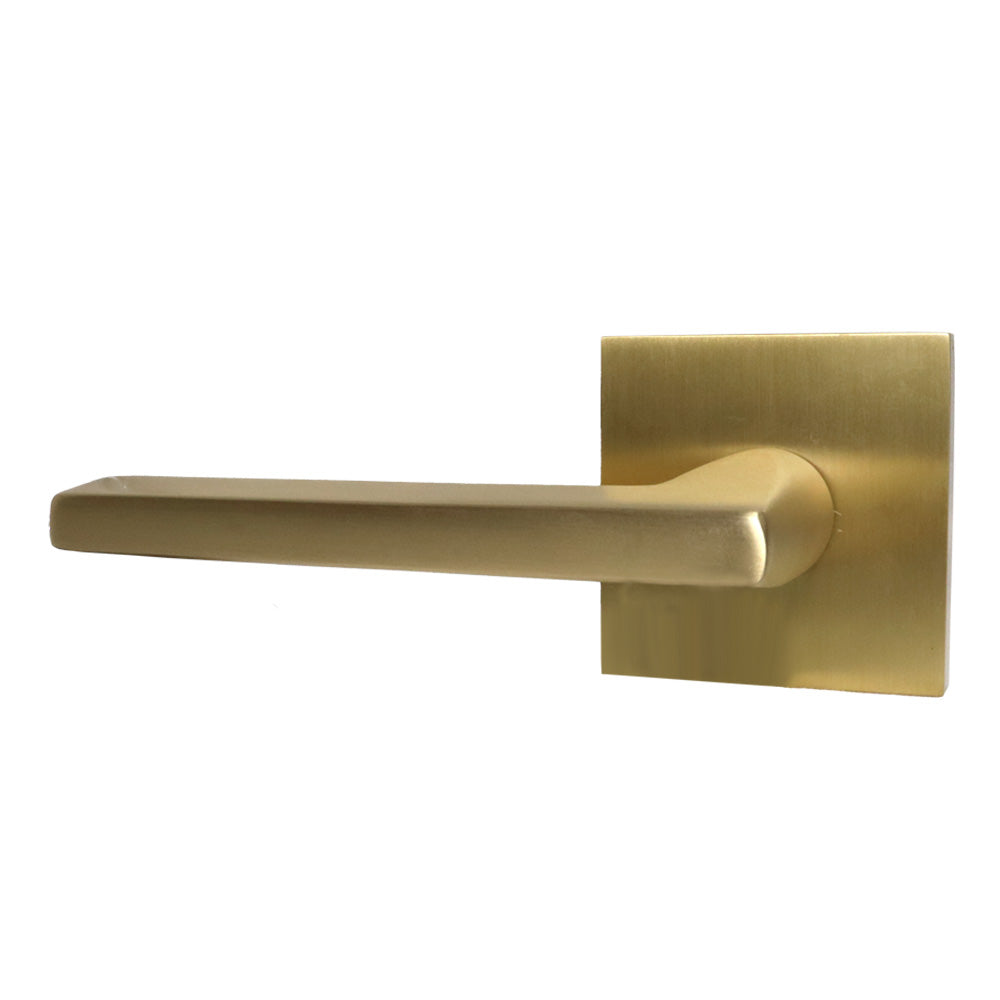 Emtek 5110HLOUS4LH Helios Lever Left Hand 2-3/8" Backset Passage with Square Rose for 1-1/4" to 2" Door Satin Brass Finish Main image