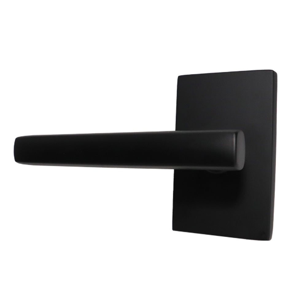 Emtek 5112FRLUS19LH Freestone Lever Left Hand 2-3/8" Backset Passage with Modern Rectangular Rose for 1-1/4" to 2" Door Flat Black Finish Main image