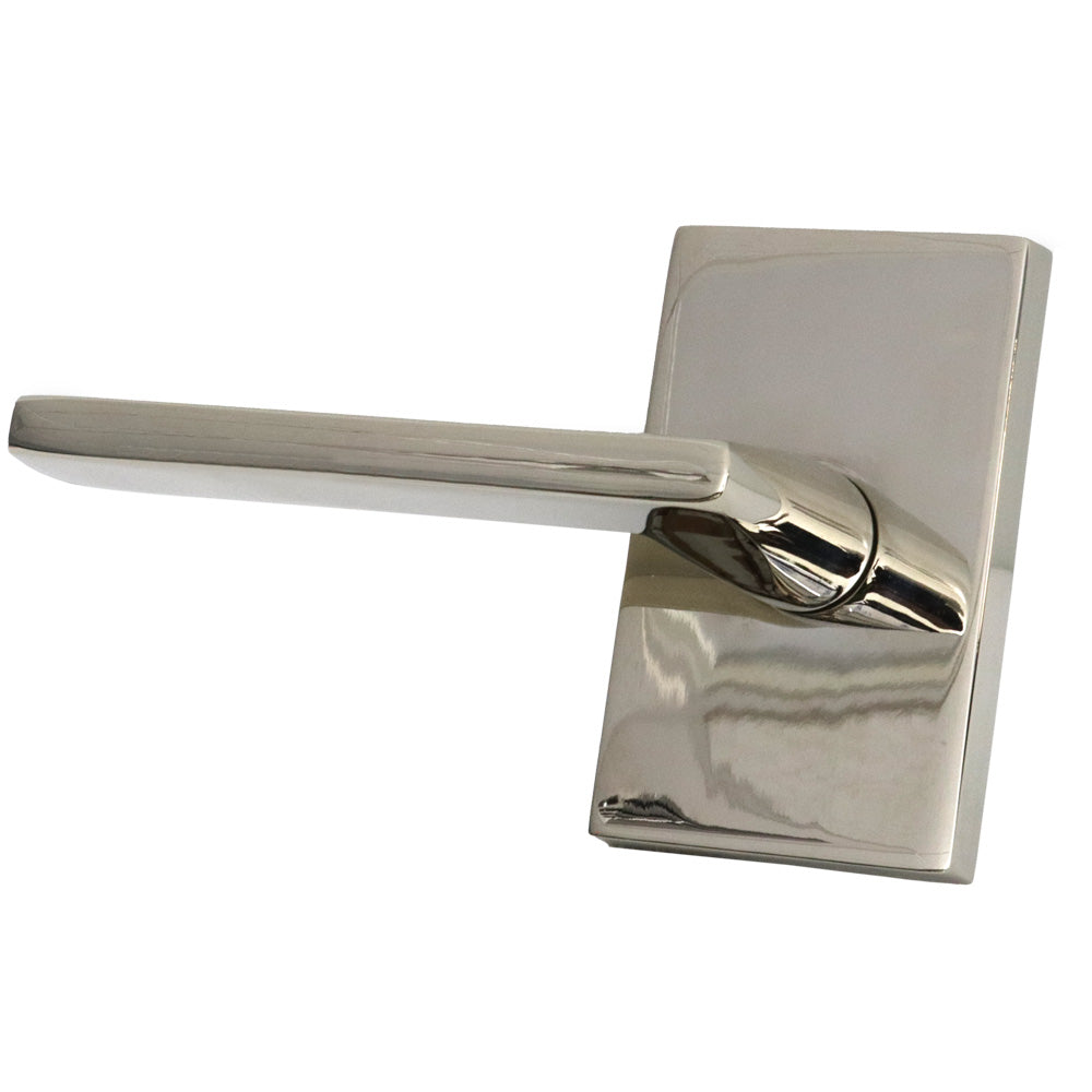Emtek 5112HLOUS14LH Helios Lever Left Hand 2-3/8" Backset Passage with Modern Rectangular Rose for 1-1/4" to 2" Door Polished Nickel Lifetime Finish Main image