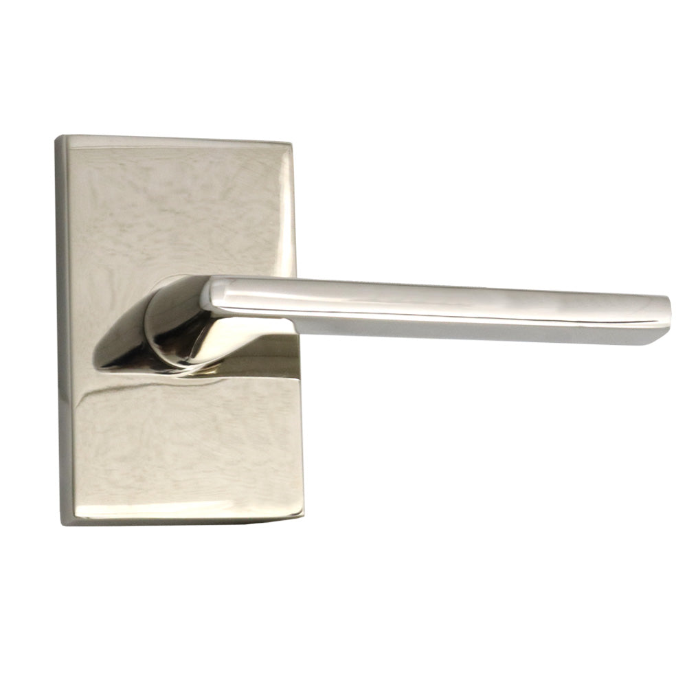 Emtek 5112HLOUS14RH Helios Lever Right Hand 2-3/8" Backset Passage with Modern Rectangular Rose for 1-1/4" to 2" Door Polished Nickel Lifetime Finish Main image