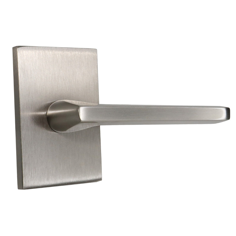 Emtek 5112HLOUS15RH.RLS Helios Lever Right Hand 2-3/8" Backset with Radius Latch Strike Passage with Modern Rectangular Rose for 1-1/4" to 2" Door Satin Nickel Finish Main image