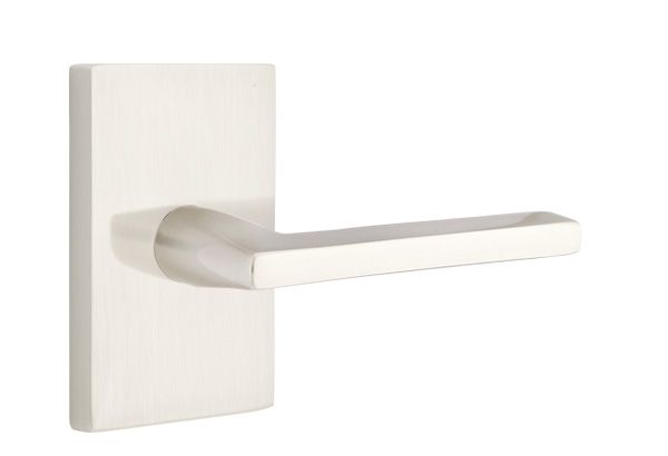 Emtek 5112HLOUS15RH Helios Lever Right Hand 2-3/8" Backset Passage with Modern Rectangular Rose for 1-1/4" to 2" Door Satin Nickel Finish Main image
