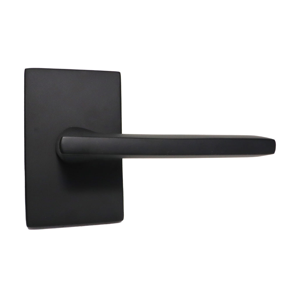 Emtek 5112HLOUS19RH.RLS Helios Lever Right Hand 2-3/8" Backset with Radius Latch Strike Passage with Modern Rectangular Rose for 1-1/4" to 2" Door Flat Black Finish Main image