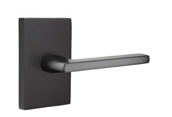 Emtek 5112HLOUS19RH Helios Lever Right Hand 2-3/8" Backset Passage with Modern Rectangular Rose for 1-1/4" to 2" Door Flat Black Finish Main image