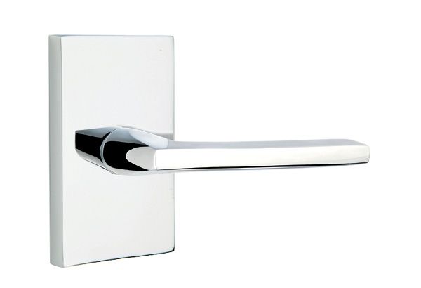 Emtek 5112HLOUS26LH Helios Lever Left Hand 2-3/8" Backset Passage with Modern Rectangular Rose for 1-1/4" to 2" Door Polished Chrome Finish Main image
