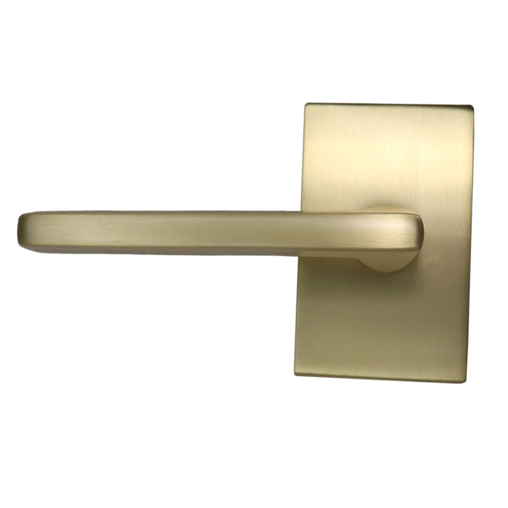Emtek 5112HLOUS4LH.RLS Helios Lever Left Hand 2-3/8" Backset with Radius Latch Strike Passage with Modern Rectangular Rose for 1-1/4" to 2" Door Satin Brass Finish Main image
