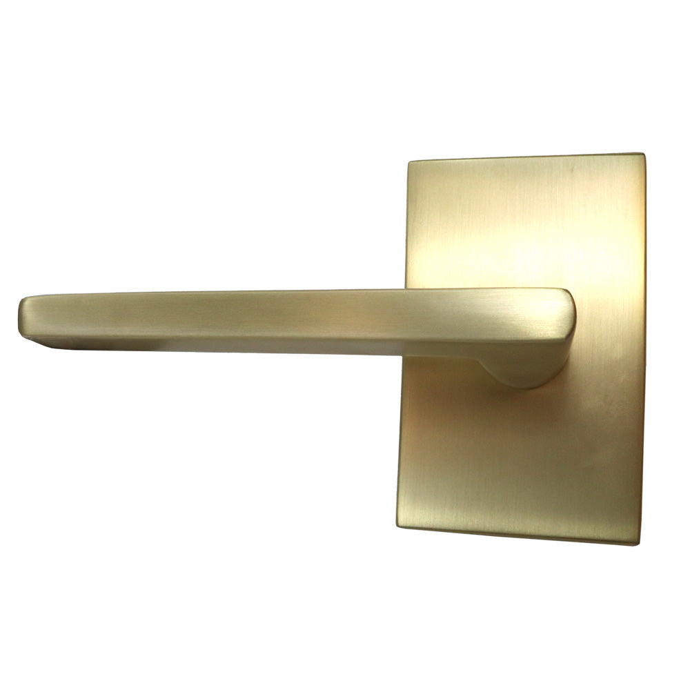 Emtek 5112HLOUS4LH Helios Lever Left Hand 2-3/8" Backset Passage with Modern Rectangular Rose for 1-1/4" to 2" Door Satin Brass Finish Main image